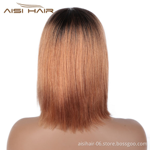 Aisi Hair Cheap Wholesale Vendor Short Bob Wigs With Bangs Ombre Brown Silky Straight Brazilian Human Hair Wig